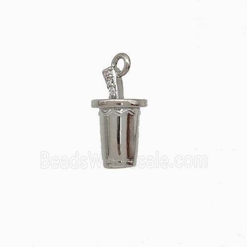Ice Cream Bottle Drink Cup Charms Copper Pendant Pave Zirconia Platinum Plated