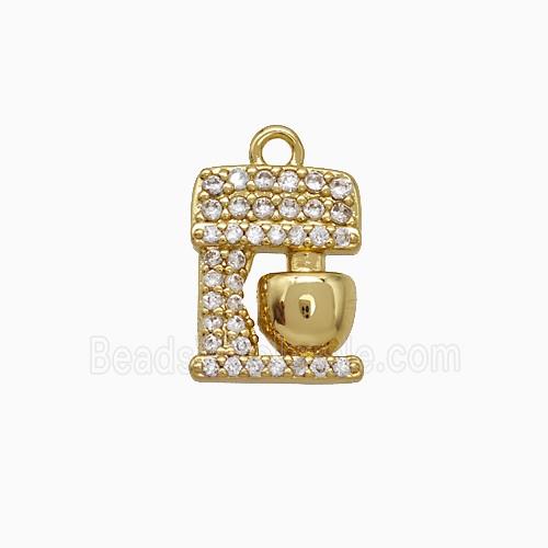 Coffee Machine Charms Copper Pendant Pave Zirconia Gold Plated