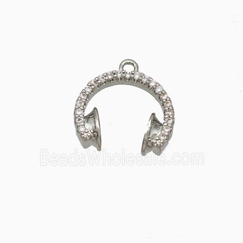 Copper Earphone Pendant Pave Zirconia Platinum Plated
