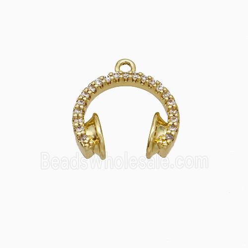 Copper Earphone Pendant Pave Zirconia Gold Plated