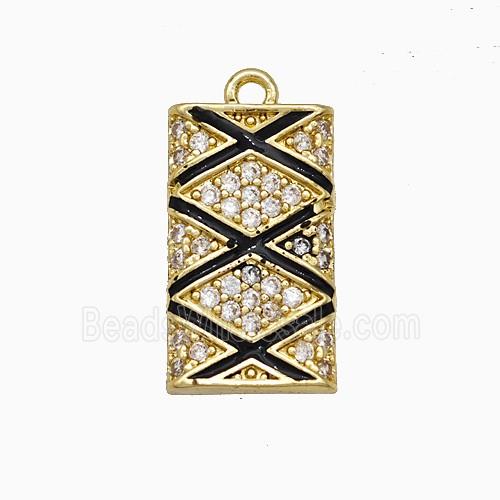 Copper Rectangle Pendant Pave Zirconia Black Enamel Gold Plated