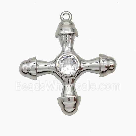 Copper Cross Pendant Pave Zirconia Platinum Plated