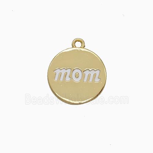 Copper Mom Pendant Circle White Enamel Gold Plated
