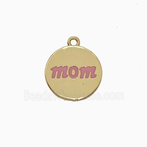 Copper Mom Pendant Circle Pink Enamel Gold Plated
