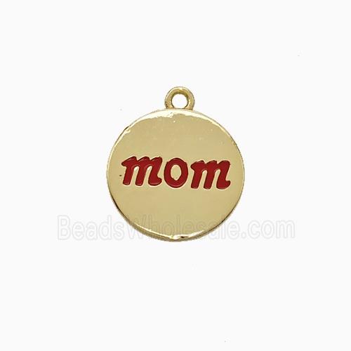 Copper Mom Pendant Circle Red Enamel Gold Plated