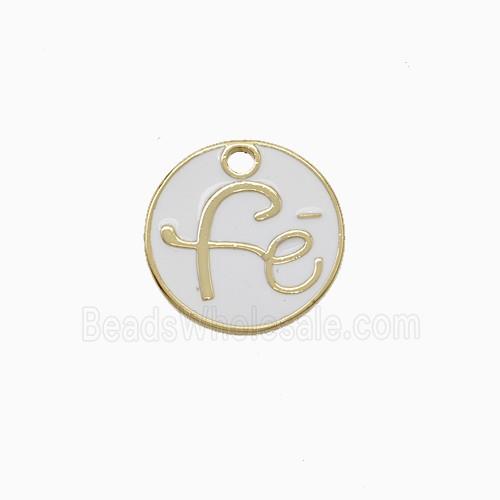 Copper Fe Pendant Circle White Enamel Gold Plated