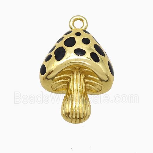Copper Mushroom Pendant Black Enamel Gold Plated