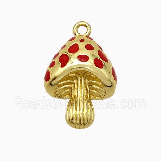 Copper Mushroom Pendant Red Enamel Gold Plated
