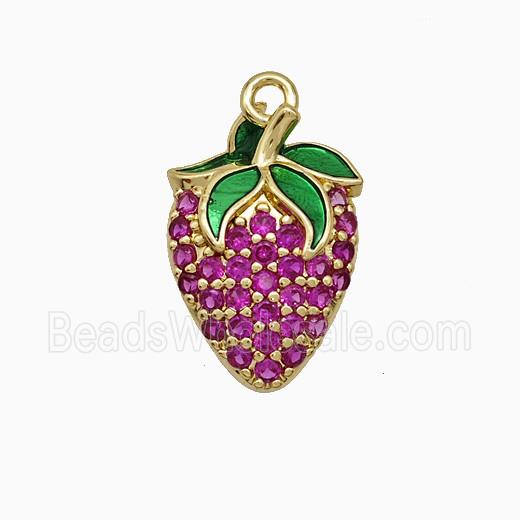Copper Strawberry Pendant Micropave Zirconia Gold Plated