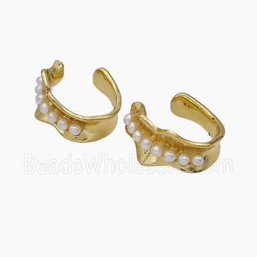 Copper Clip Earrings Pave Pearlized Resin Gold Plated