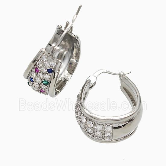 Copper Leaveback Earrings Pave Zirconia Platinum Plated