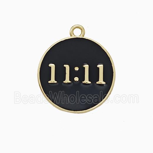 Copper Pendant Double Eleven Number 11 Circle Black Enamel Gold Plated