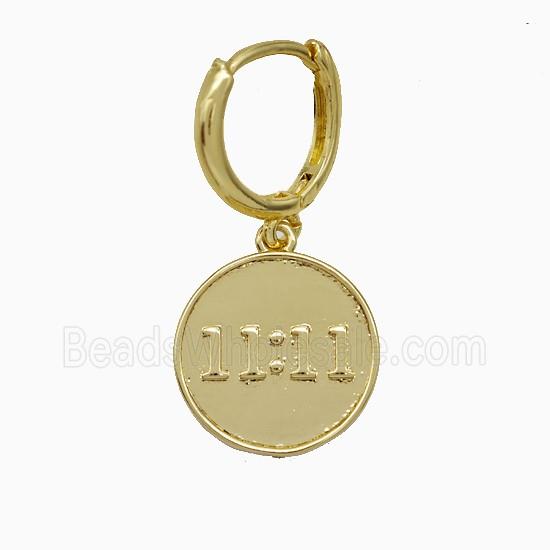 Copper Double Eleven Hoop Earrings Number 11 Gold Plated