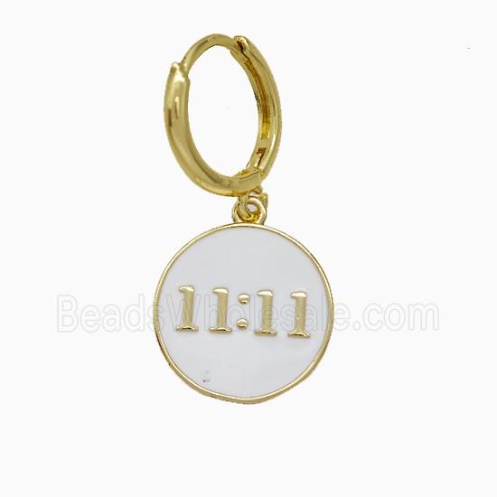 Copper Double Eleven Hoop Earrings Number 11 White Enamel Gold Plated