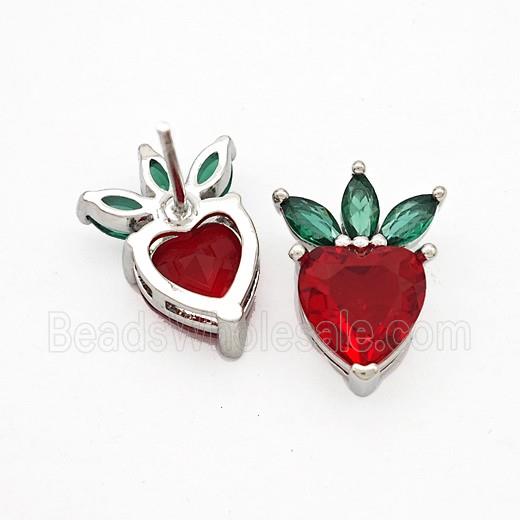 Copper Strawberry Stud Earrings Pave Zirconia Platinum Plated