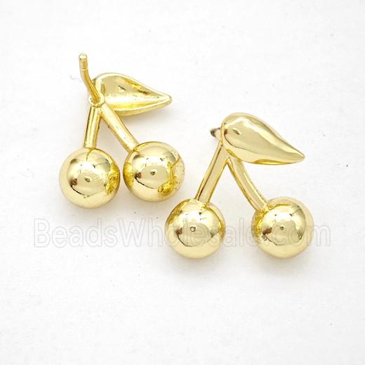 Copper Cherry Stud Earrings Gold Plated