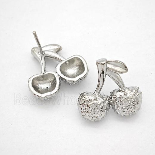 Copper Cherry Stud Earrings Hammered Platinum Plated
