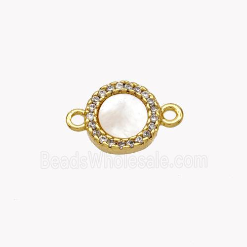 Copper Coin Connector Pave Shell Zirconia 18K Gold Plated