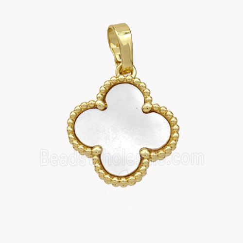 Copper Clover Pendant Pave Shell 18K Gold Plated