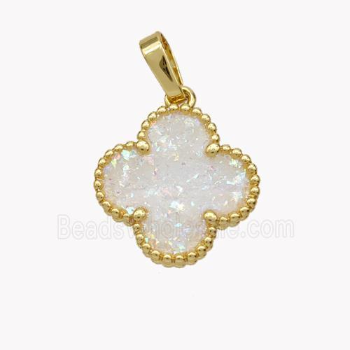 Copper Clover Pendant Pave Fire Opal 18K Gold Plated