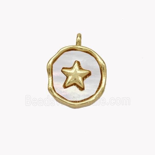 Copper Star Pendant Pave Shell Circle Gold Plated