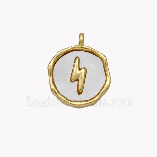 Copper Lightning Pendant Pave Shell Circle Gold Plated