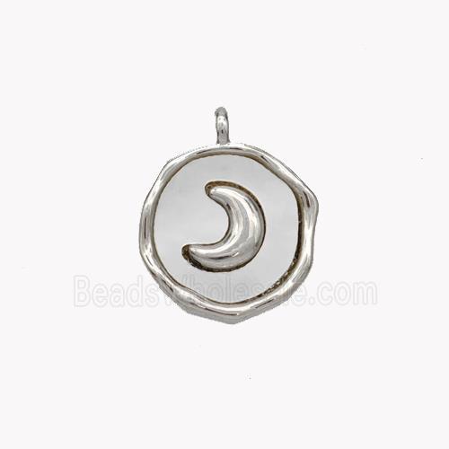Copper Moon Pendant Pave Shell Circle Platinum Plated