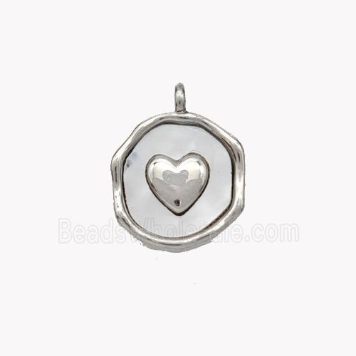 Copper Heart Pendant Pave Shell Circle Platinum Plated