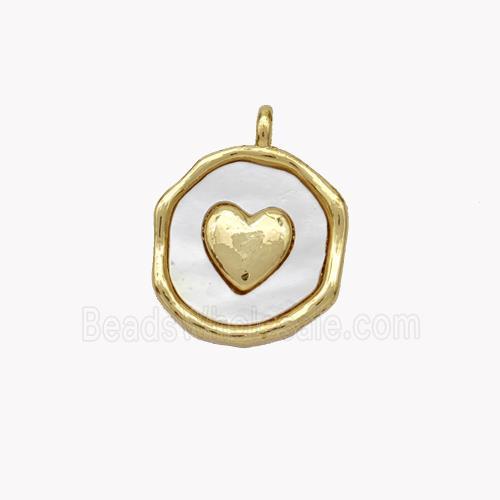 Copper Heart Pendant Pave Shell Circle Gold Plated