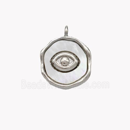 Copper Eye Pendant Pave Shell Circle Platinum Plated