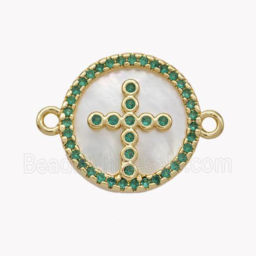 Copper Cross Connector Pave Shell Zirconia Circle 18K Gold Plated