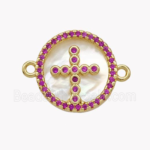 Copper Cross Connector Pave Shell Zirconia Circle 18K Gold Plated
