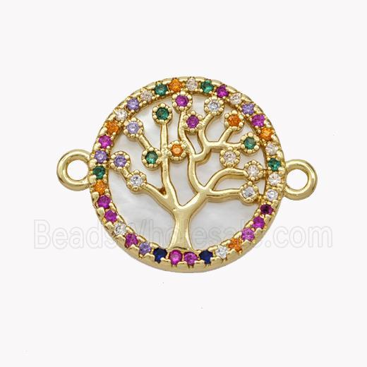Copper Tree Of Life Connector Pave Shell Zirconia Circle 18K Gold Plated