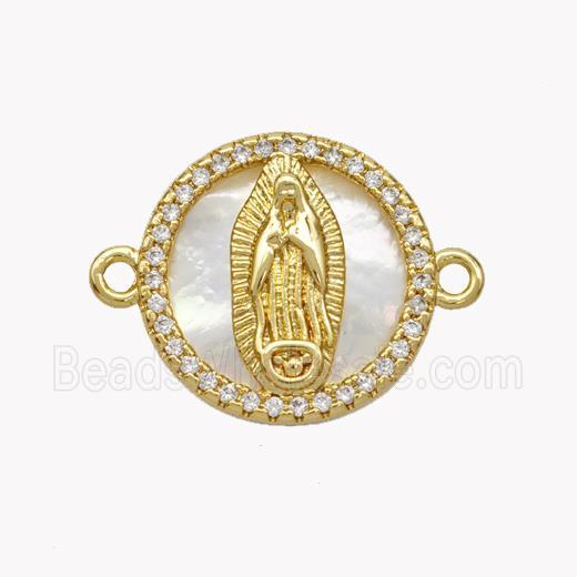 Copper Jesus Connector Pave Shell Zirconia Circle 18K Gold Plated