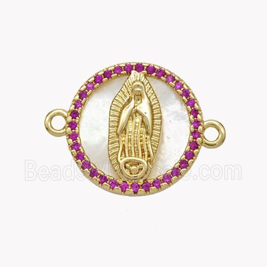 Copper Jesus Connector Pave Shell Zirconia Circle 18K Gold Plated
