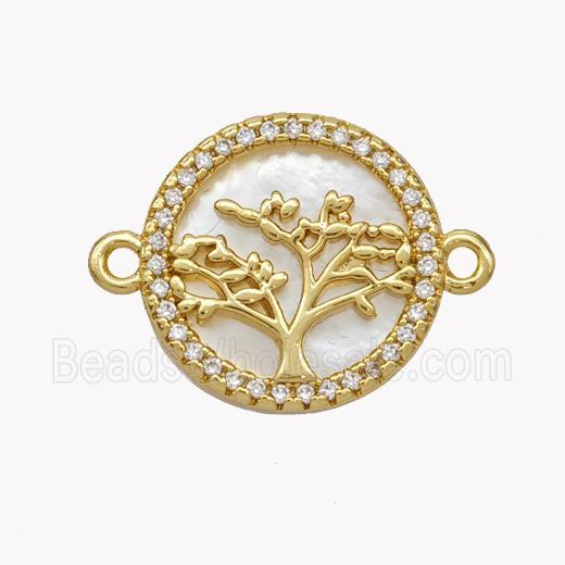 Copper Tree Connector Pave Shell Zirconia Circle 18K Gold Plated