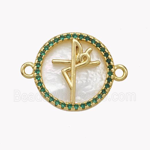 Copper Fe Connector Pave Shell Zirconia Circle 18K Gold Plated