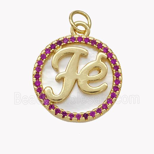 Copper Fe Pendant Pave Shell Zirconia Circle 18K Gold Plated