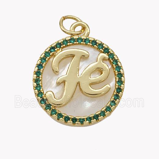 Copper Fe Pendant Pave Shell Zirconia Circle 18K Gold Plated