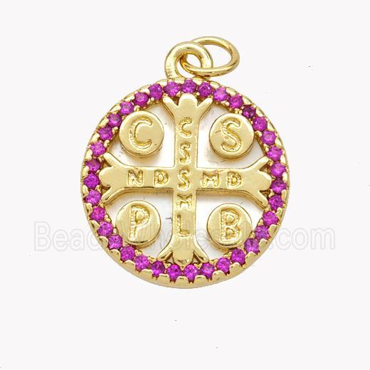 Saint Bendict Charms Copper Cross Pendant Pave Shell Zirconia CSSML NDSMD 18K Gold Plated