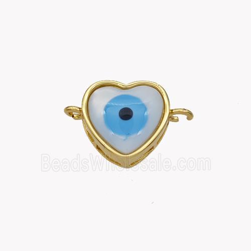 Copper Heart Connector Pave Shell Evil Eye 18K Gold Plated