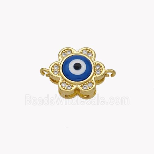 Copper Flower Connector Pave Shell Zirconia Evil Eye 18K Gold Plated