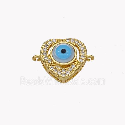Copper Heart Connector Pave Shell Zirconia Evil Eye 18K Gold Plated