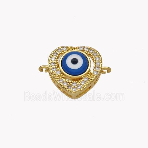 Copper Heart Connector Pave Shell Zirconia Evil Eye 18K Gold Plated