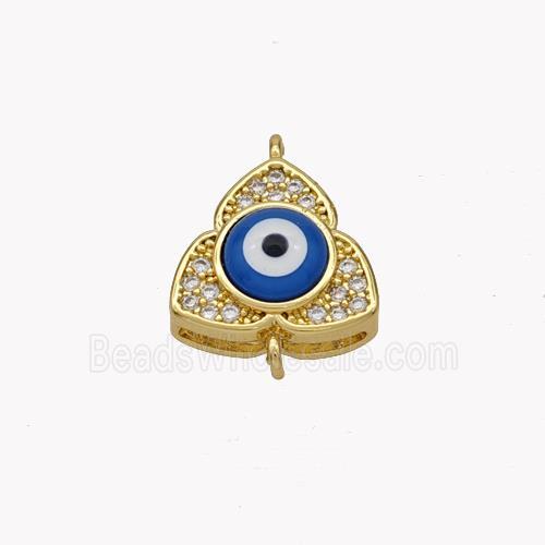 Copper Clover Connector Pave Shell Zirconia Evil Eye 18K Gold Plated