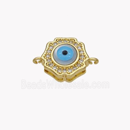 Copper Flower Connector Pave Shell Zirconia Evil Eye 18K Gold Plated