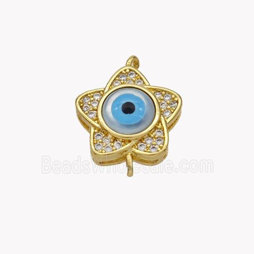 Copper Flower Connector Pave Shell Zirconia Evil Eye 18K Gold Plated