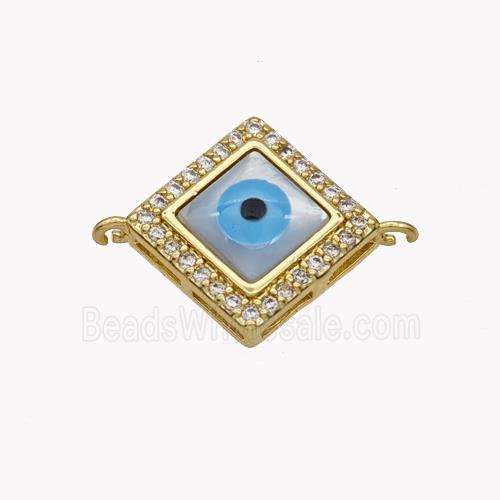 Copper Rhombus Connector Pave Shell Zirconia Evil Eye 18K Gold Plated