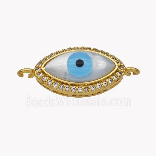 Copper Oval Connector Pave Shell Zirconia Evil Eye 18K Gold Plated