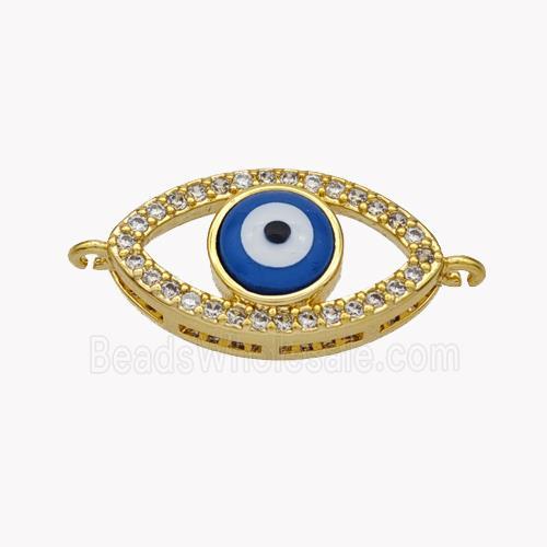 Copper Oval Connector Pave Shell Zirconia Evil Eye 18K Gold Plated